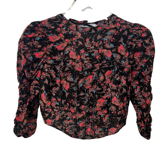 Free People Monica Women's Cropped Top Floral Print Corset Open Back - Size XS - Picture 3 of 7
